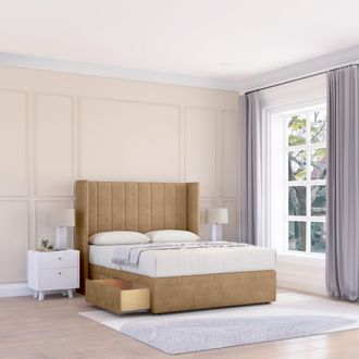 Sloomy Falcon Dumfries Wingback Bed Set, 2 Drawers & 54 Floor Standing Headboard in Light Beige | Size: Super King