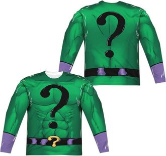 Gildan Batman Riddler Uniform (Front/Back Print) Long Sleeve Adult Poly Crew Tee / T-Shirt