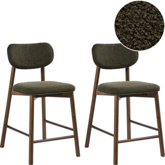 Beliani Conjunto De 2 Sillas De Bar Asiento Y Respaldo Acolchado De Boucl&eacute; Estructura De Madera De Caucho Comedor Cocina Marr&oacute;n Y Verde Mills