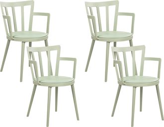 Beliani Beliani - Conjunto De 4 Sillas De Comedor Sala De Estar Minimalista Moderno Asiento De Piel Sint&eacute;tica Acolchado Verde Con Reposabrazos Morill