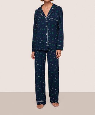 Eberjey Gisele Pine Tree Print Long Pajama Set In Navy