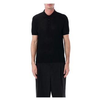 Roberto Collina Polo Shirts, male, Black, Size: 2XL Perforated Knit Polo