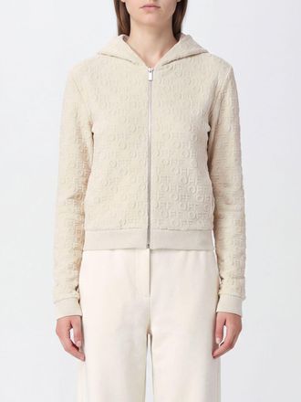 Off-white Zipped Cotton Hoodie with an Embossed Logo