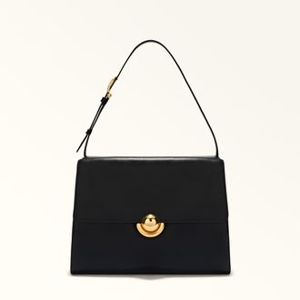 Furla Domus Shoulder Bag M Nero Black Varrenne Calf Leather + Suede Woman