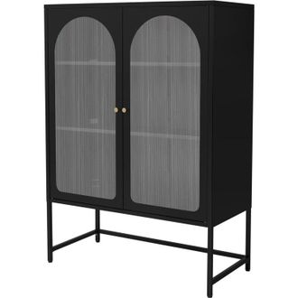 ML Design ML-Design Vitrina de Salón 85x120x40 cm Negra, Armario de Acero con 5 Estantes de Almacenamiento y 2 Puertas, Estilo Industrial, Estantería