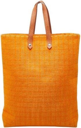 Herm&egrave;s Orange Wool Cotton Handbag Tote Bag (Pre-Owned)