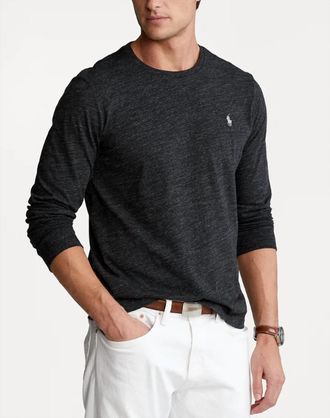 Ralph Lauren Soft Cotton Crewneck Long Sleeve T-Shirt In Black Heather