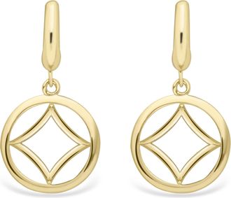 Jewelco London 9ct Gold Concaved Square Circle Drop Earrings - ERNR02288