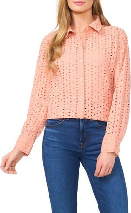 CeCe by Cynthia Steffe Eyelet Embroidered Cotton Button-Up Shirt in Peach Rust at Nordstrom, Size Small