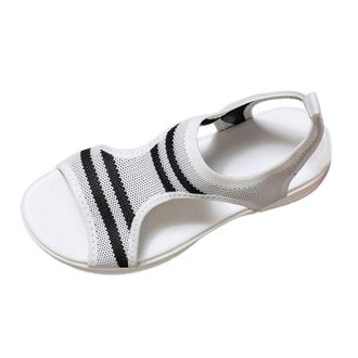 Generic Women Summer Beach Sport Sandals Open Toe Breathable Mesh Elastic Casual Walking Footwear with Soft Sole Comfort (White, 5.5)