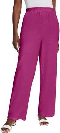 Jessica London Lightweight Linen-Blend Straight-Leg Pants in Raspberry at Nordstrom, Size 20