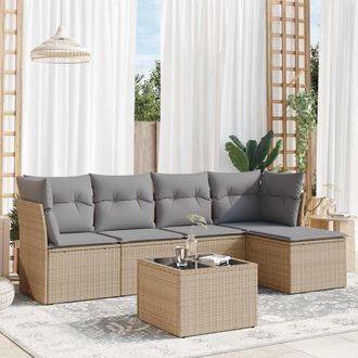 vidaXL Juego De Sof&aacute;s Jard&iacute;n Con Cojines 6 Pzas Rat&aacute;n Sint&eacute;tico Beige Vidaxl