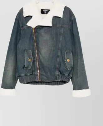 Balmain shearling collar buttoned pocket jacket