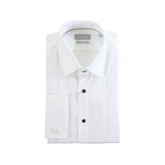 Michael Kors Pleated Tuxedo Shirt - Heren - Zakelijke Overhemden - Wit - 2XL - Katoen - Overhemden