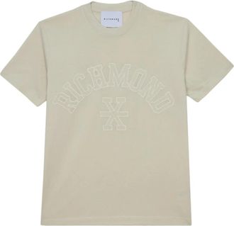 John Richmond Katoenen T-shirt met Logo aan de Voorkant - Heren - T-shirts - Beige - L - Katoen - Tops