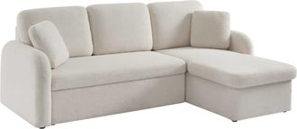 Sweeek Sof&aacute; cama con rizos blancos de 3 plazas, crema