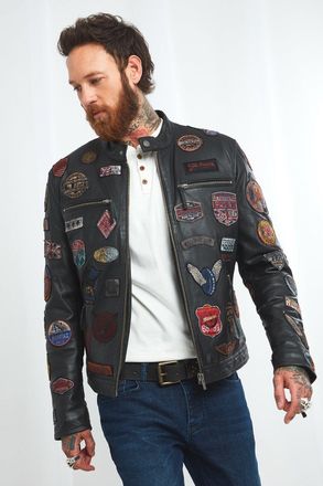 Joe Browns Patchwork Biker Badges Leather Jacket