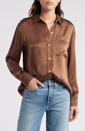 Rails Oak Button-Up Satin Shirt in Espresso at Nordstrom, Size X-Large