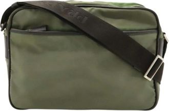 Prada Pre-owned Cross Body Bags, female, Green, Size: ONE SIZE Pre-owned Nylon/Leather Logo Jacquard Shoulder Bag