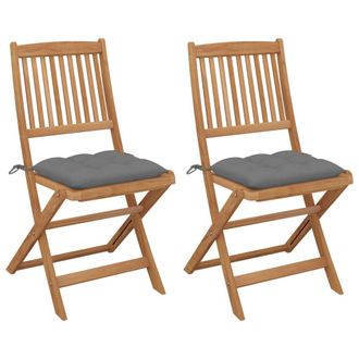 vidaXL Vidaxl - Sillas De Jard&iacute;n Plegables 2 Uds Y Cojines Madera Maciza Acacia