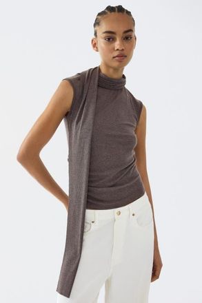 H&M Scarf-collar Top in Dark Brown Melange at Nordstrom, Size X-Small