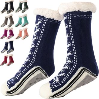 Generic Ultra-Thick Cashmere Slipper Home Socks, Winter Warm Soft Warm Cozy Fleece Non-Slip Fluffy Winter Home Socks (Navy)