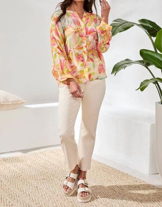 Tribal Felora Flowy Dolman Sleeve Blouse With Self-Covering Buttons In Rosesilk