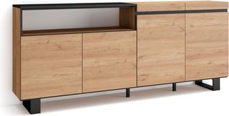 Skraut Home Aparadores Para Sal&oacute;n, Gran Capacidad De Almacenaje, 200x87x35cm, 4 Puertas, Dise&ntilde;o Industrial, Estilo Moderno, Roble Y Negro - Skraut Home