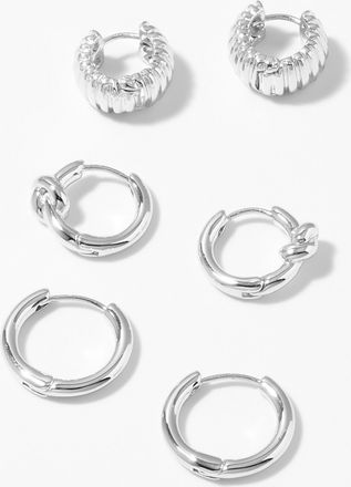 Simons Womens Mixed-texture Hoop Earrings Set of 3