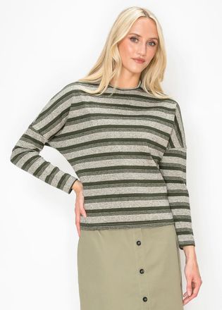 YAL New York Long Sleeve Striped Knit Tee, Olive