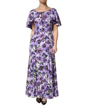 Dolce & Gabbana Womens Purple Floral Silk Dress Elastane