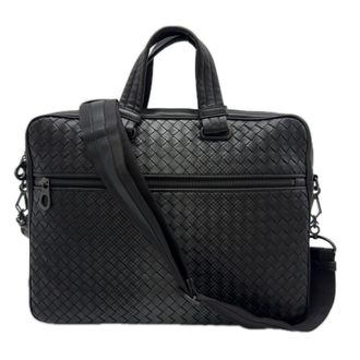 Bottega Veneta Intrecciato Black Gray Leather Briefcase (Pre-Owned)