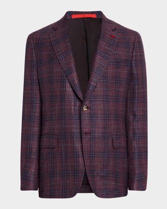 Isaia Men & apos;s Wool and Silk Plaid Single-Breasted Sport Coat