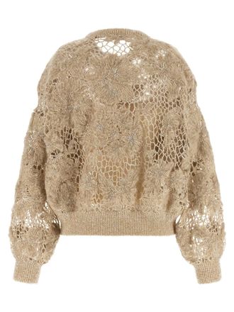 Brunello Cucinelli Embroidered Mesh Sweater - Sand