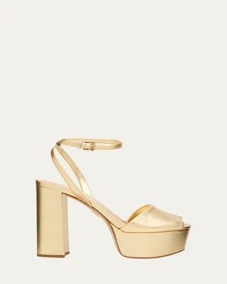 Prada 115mm Metallic Leather Platform Sandals