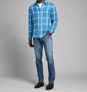 Billy Reid Double Face Plaid Cypress Shirt In Washed Indigo