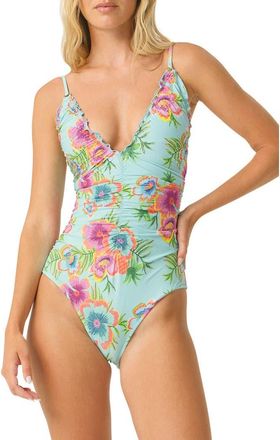 PQ Swim Embroidered Lettuce Edge One-Piece Swimsuit in Solana at Nordstrom, Size Medium