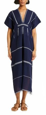 Lemlem Gasira V-Neck Caftan Midi Dress In Nunu Navy