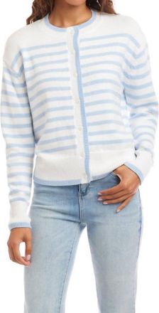 Karen Kane Long Sleeve Stripe Cardigan Sweater - Petite In Blue With Off White