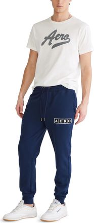 A&eacute;ropostale Aeropostale Mens Aero Logo Fleece Jogger Pant, Cadet Navy, Medium