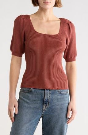 Wishlist Square Neck Puff Sleeve Sweater in Sienna at Nordstrom Rack, Size Medium