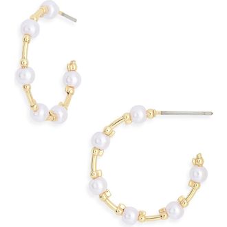 Nordstrom Rack Faux Pearl Beaded Station Hoop Earrings in White- Gold at Nordstrom Rack
