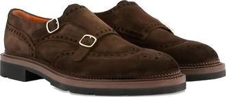 Santoni Monks in pelle scamosciata con doppia fibbia - Marrone