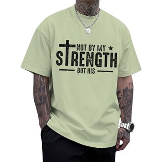 Generic Christian T-Shirts for Men Cotton Tees Religious Cross Printed T-Shirts Short Sleeve Tops Oversized Party Light Green M