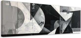 Feeby Cuadro En Lienzo, Composici&oacute;n Abstracta En Blanco Y Negro, 120x40