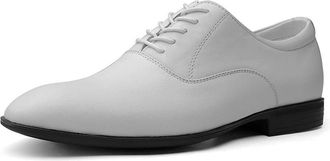 Generic Oxford Shoes for Men Lace Up Round Toe Shoes Leather Slip Resistant Block Heel Rubber Sole Business(White,10.5 UK)