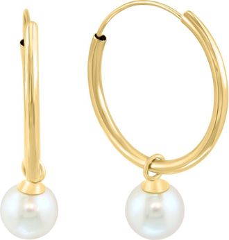Effy 14K Yellow Gold Freshwater Pearl Drop Hoop Earrings at Nordstrom Rack