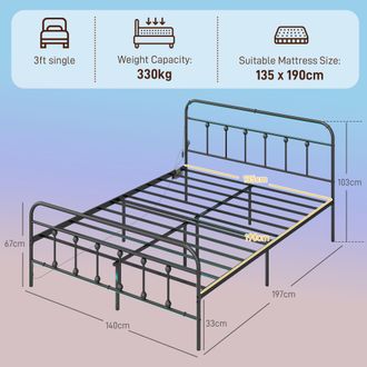 HOMCOM Bed Frame With LED Lights And Charging Station - Black - Single | TJ Hughes
