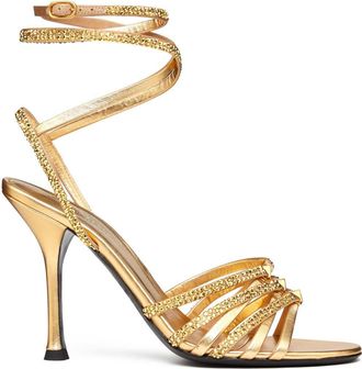 Valentino Garavani Rockstud Strappy 100mm pumps - women - Calf Leather/Lambskin/Lambskin/Silk/Crystal/Viscose/Goat Skin - 36.5 - Gold