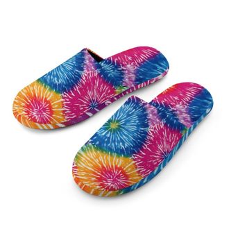 Generic Circular Tie-Dye Fireworks Mens House Slippers Slip Indoor Slipper On Shoes Warm Outdoor